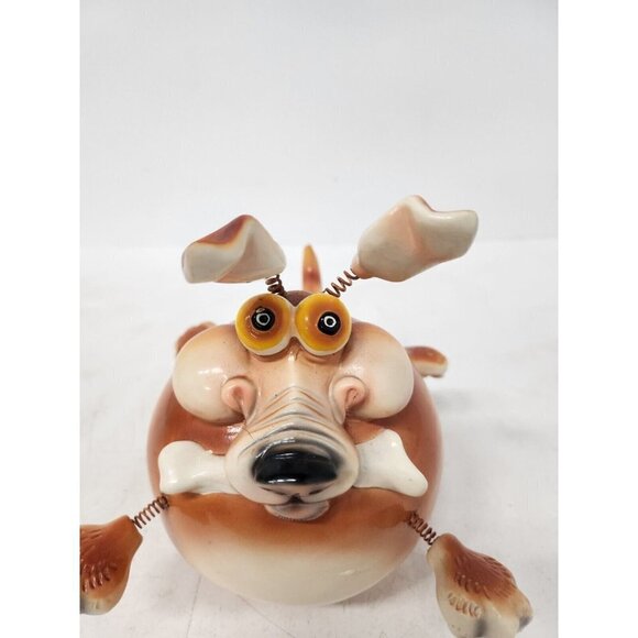 Exhart Ceramic Wobble Bobble Dog Figurine Whimsical Kitchy Spring Ears Legs Tail - Picture 4 of 13